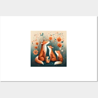 Graceful Fox Family in a Spring Forest Posters and Art